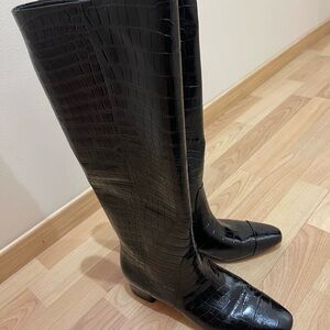 Veronica Beard Black Croc-Embossed knee high Boots. Brand new with box.